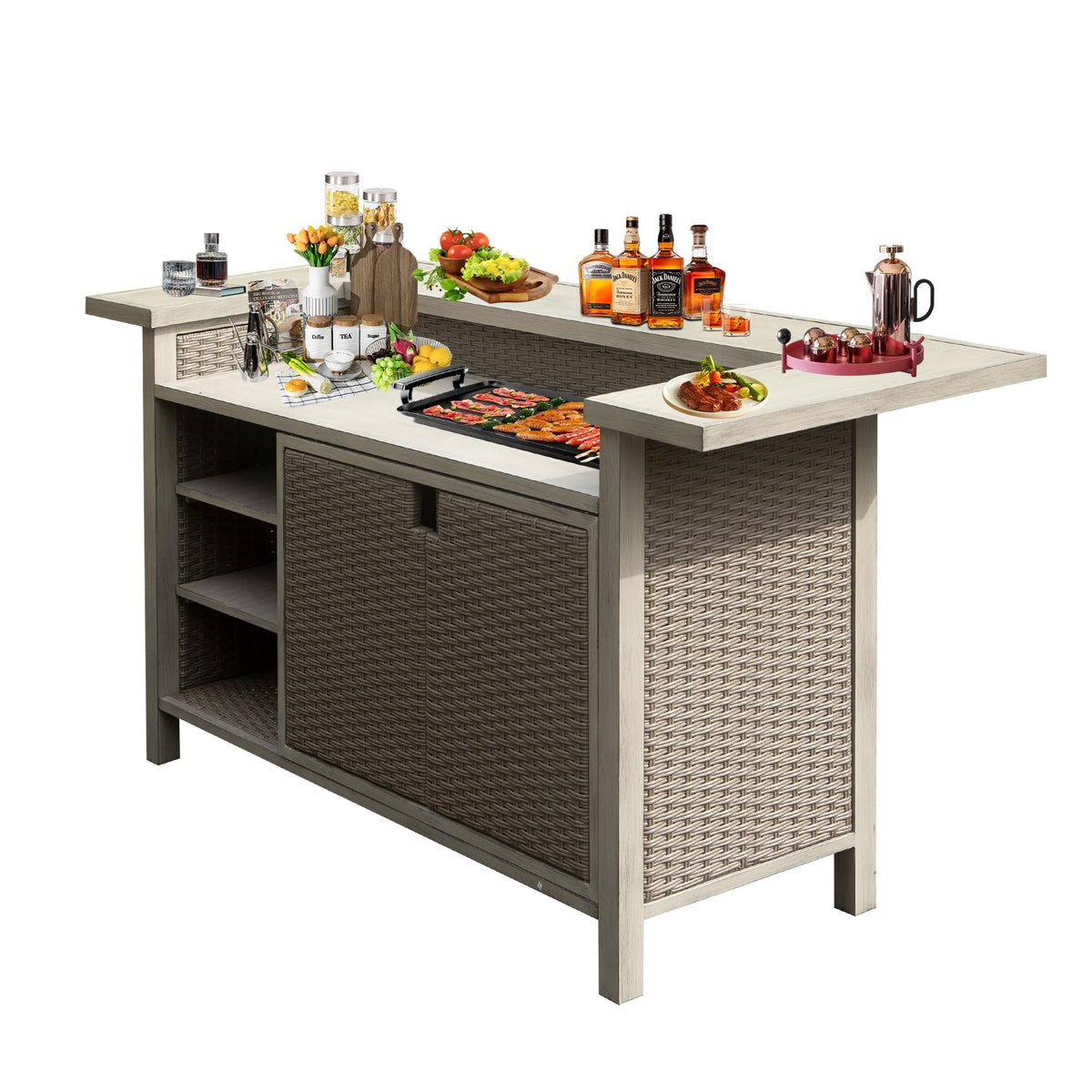 Outdoor Wicker Bar Table with Storage