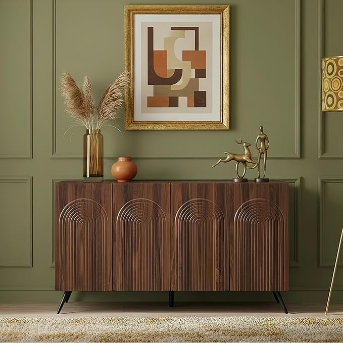 59" Arched Sideboard Buffet Cabinet with 3D Carved Doors