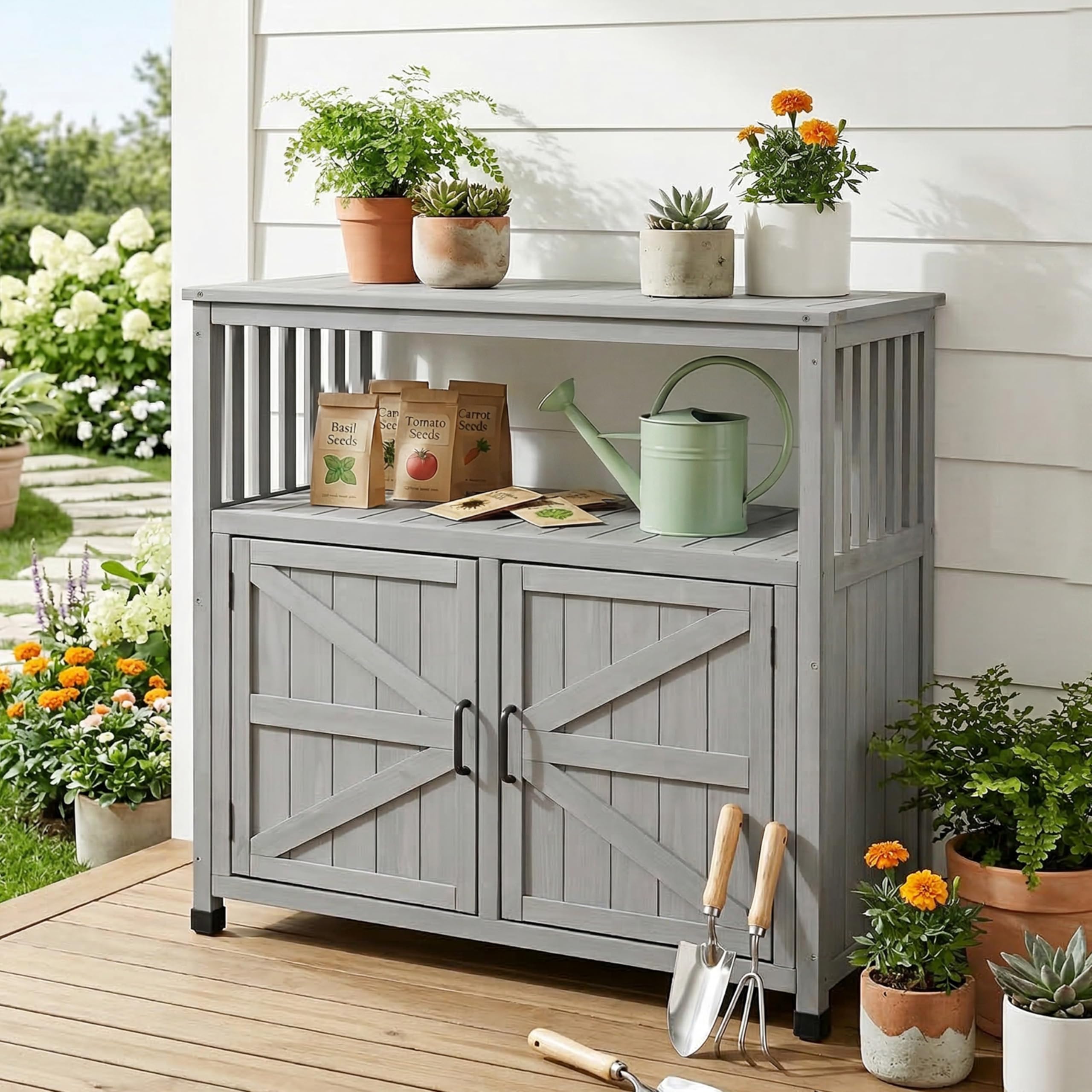 Cedar Outdoor Patio Bar Table with Storage Cabinet