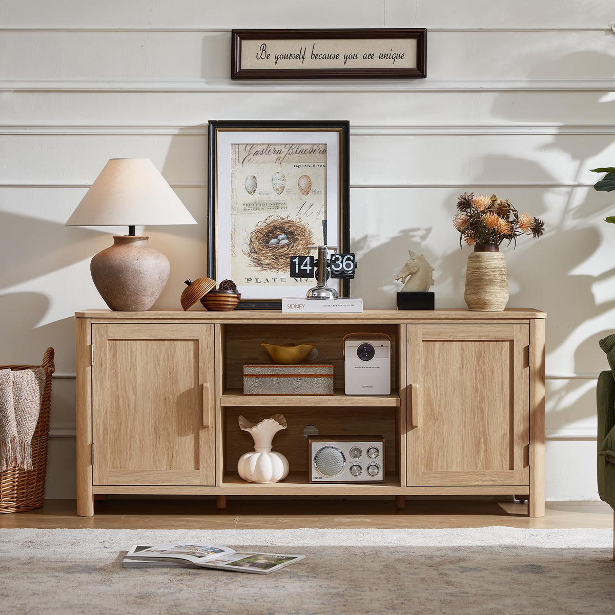 Joaxswe Farmhouse 55" Natural Oak Tv Stand, Tv Consoles for Living Room