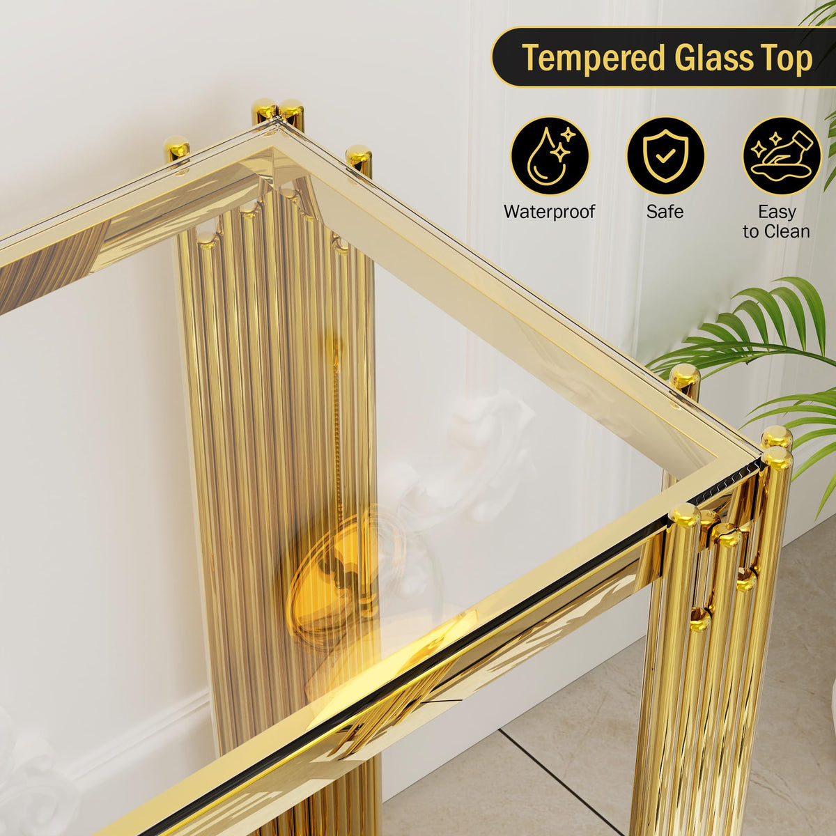 2-Tier Gold Glass Console Table