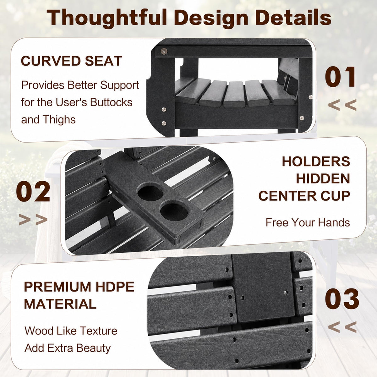 HDPE Outdoor Bench with Cup Holders