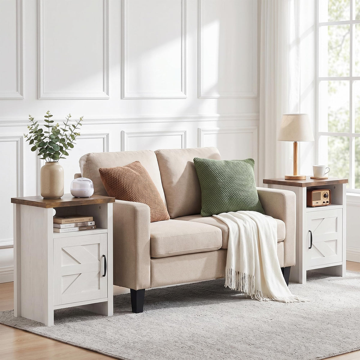 YESHOMY Farmhouse Nightstand Set of 2, Rustic End Table, White