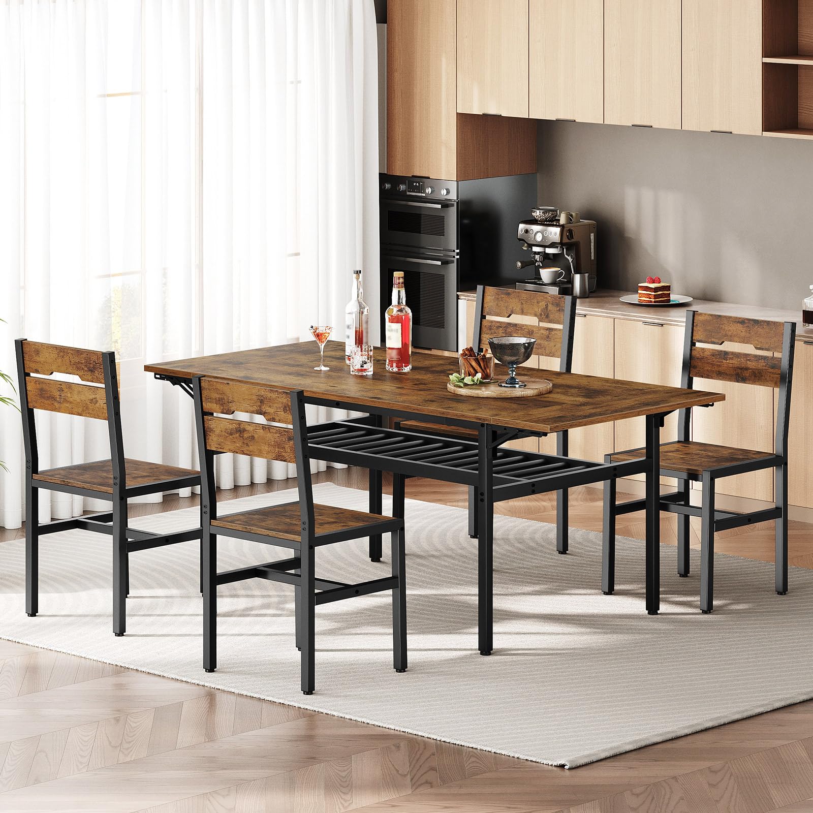 RALGEND Dining Chairs Set of 4, Rustic Wooden Kitchen Chairs with Backrests and Metal Frame, Modern Farmhouse Dinner Chairs for Kitchen, Easy Assembly, Living Room, Dining Room, Rustic Brown and Black