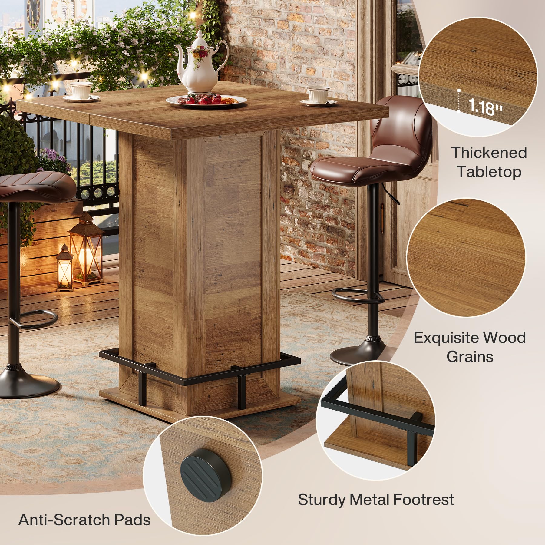 Square Bar Table – Industrial High Top Pub Table