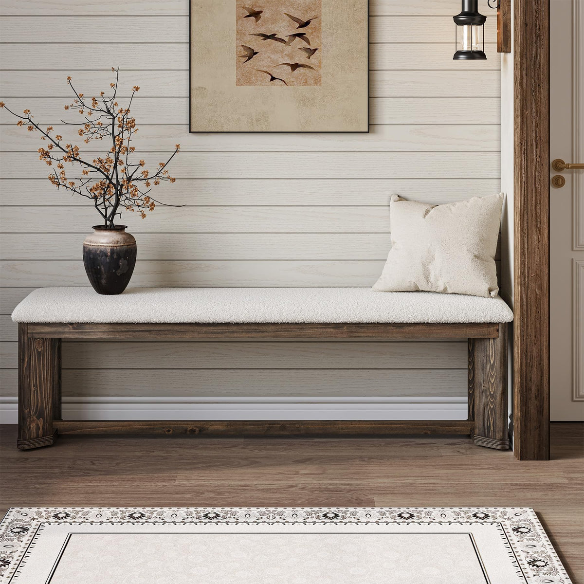 Faux Fur Solid Wood Bench