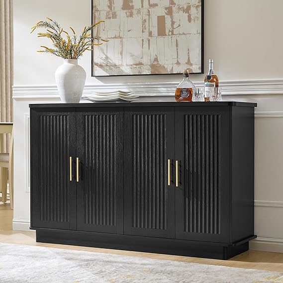 Modern Fluted Sideboard Buffet Cabinet with 4 Doors & Adjustable Shelves