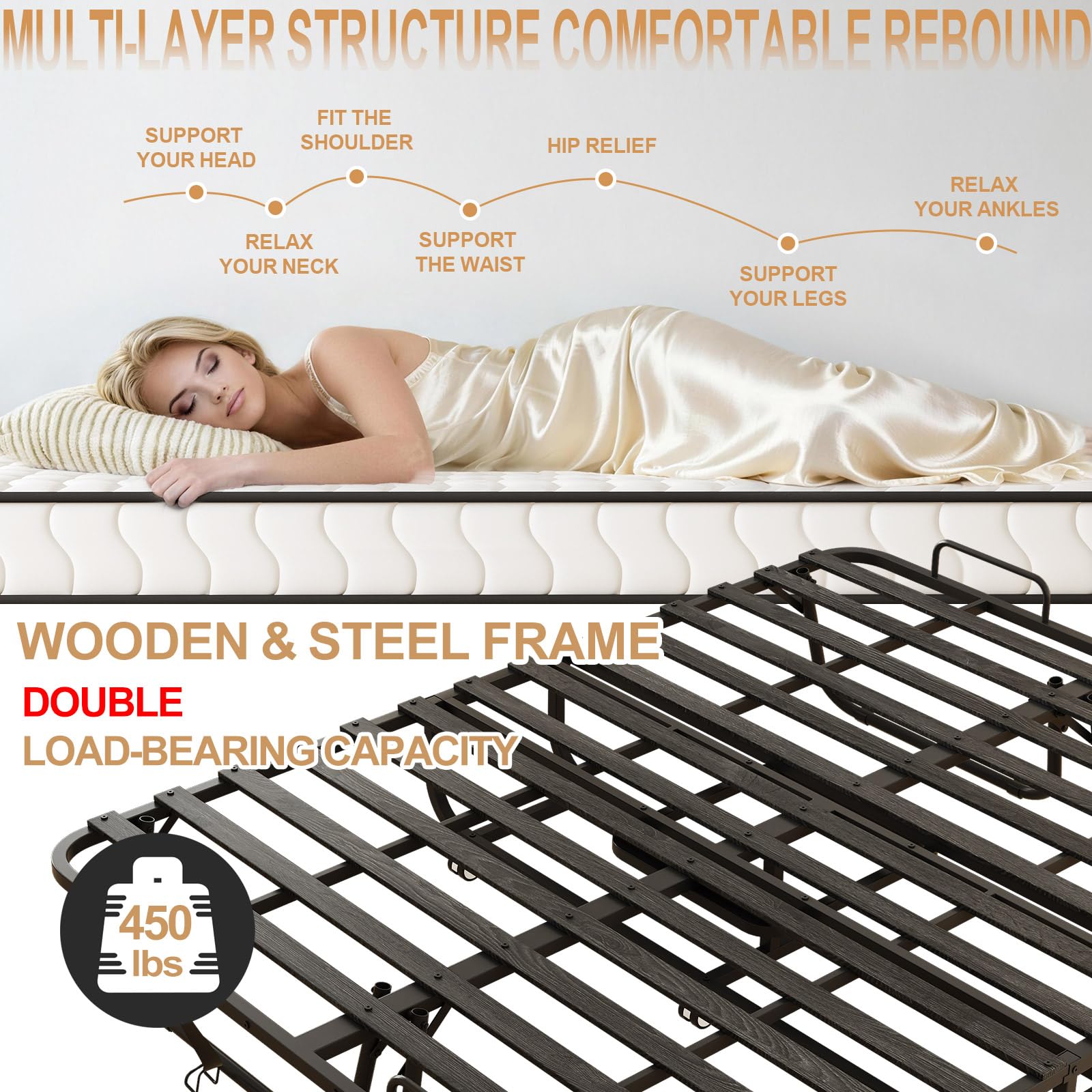 Extra Large Folding Bed with Memory Foam Mattress