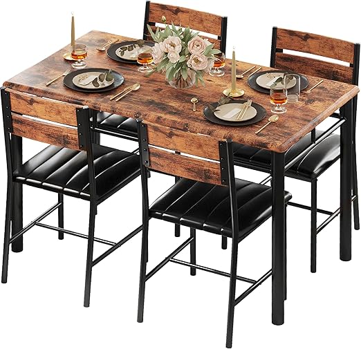 4-Person Dining Table Set with Upholstered Chairs