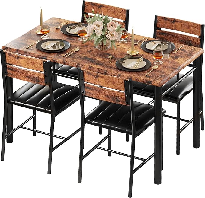 5-Piece Dining Table Set with Upholstered Chairs