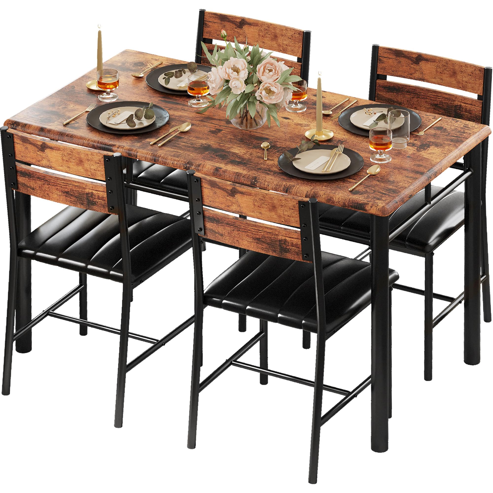 5-Piece Dining Table Set for 4 with Upholstered Chairs