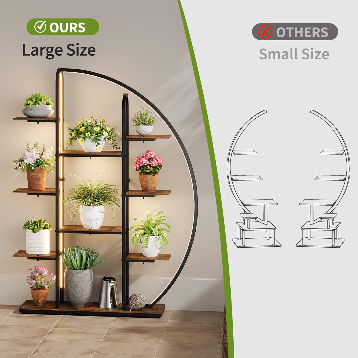 Sttoraboks 61” 9-Tier Moon-Shaped Plant Stand with LED & Grow Lights