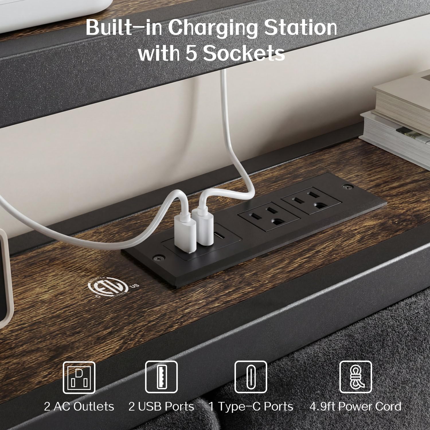 Metal Platform Bed Frame with LED Headboard & Charging Station