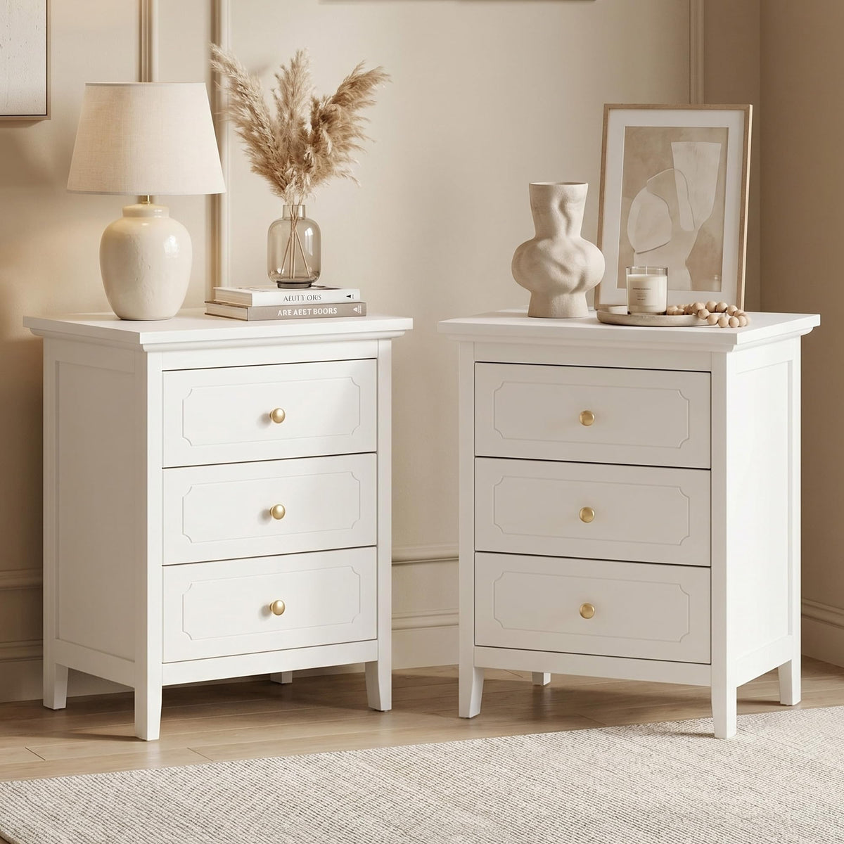White 3-Drawer Nightstand