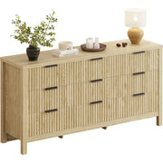 9-Drawer Fluted Dresser with Metal Handles – Natural Oak