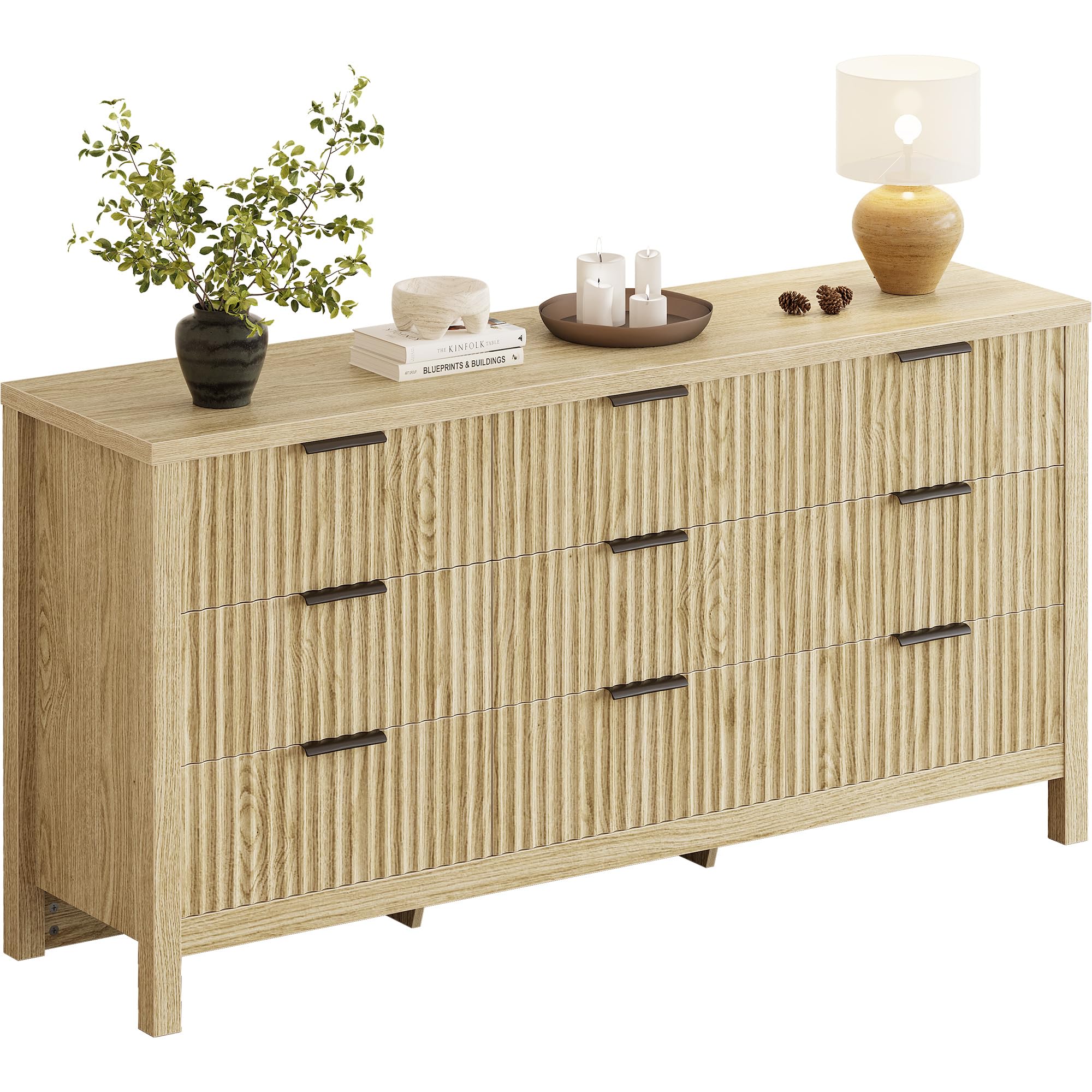 9-Drawer Fluted Dresser with Metal Handles – Natural Oak