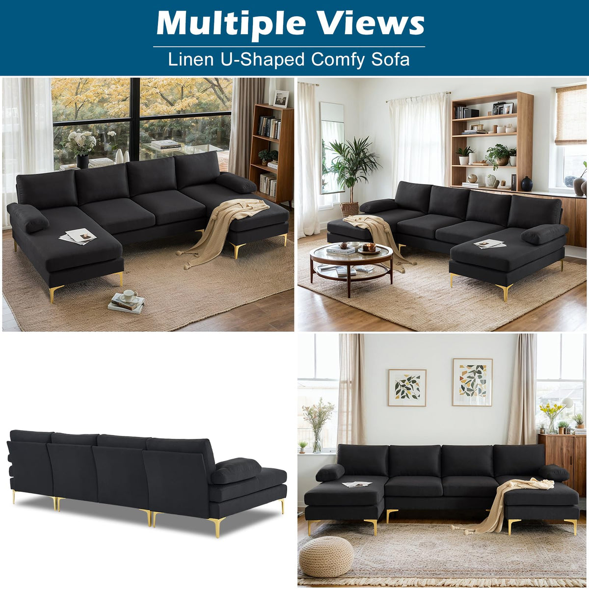 U-Shaped Linen Sectional Sofa