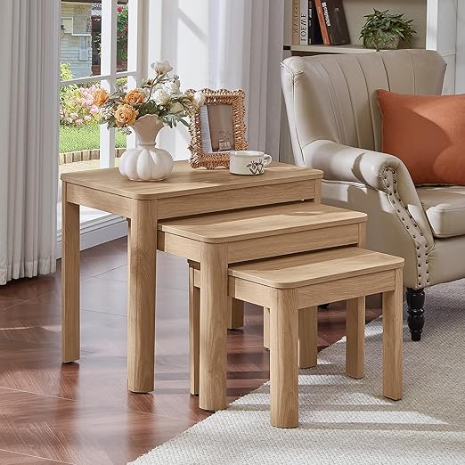 Farmhouse Nesting Coffee Tables Set of 3 – Solid Wood, Rounded Corners
