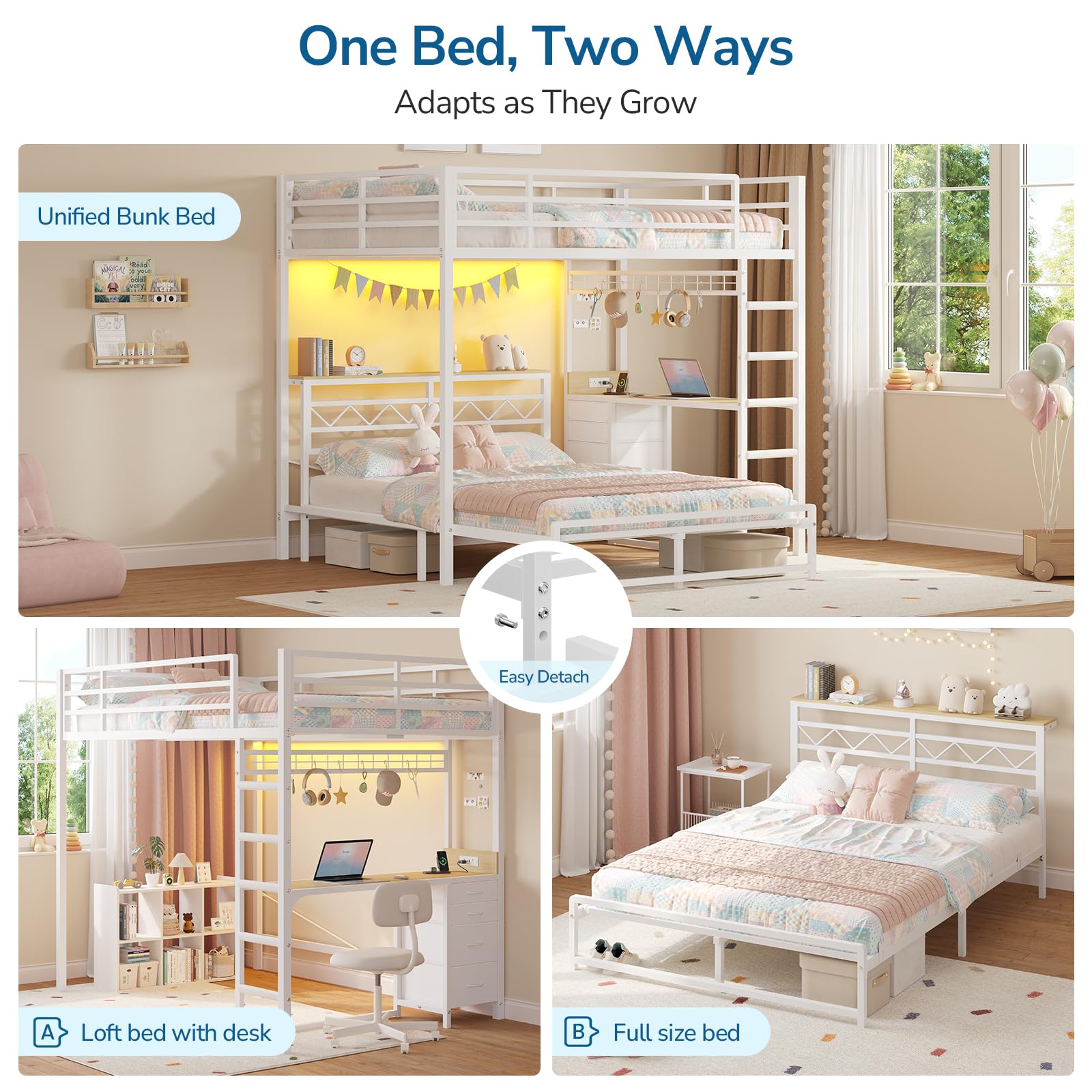 Full Over Full Bunk Bed with Desk & Storage