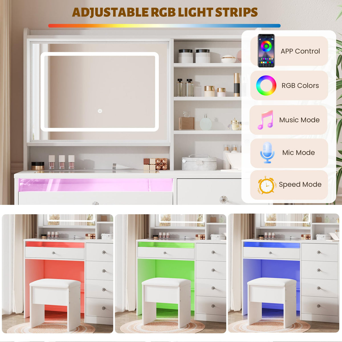 Glass-Top LED Makeup Vanity
