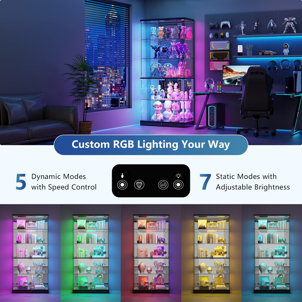 RGB Glass Display Cabinet with Lock