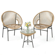 COSTWAY 3-Piece Outdoor Acapulco Chair Set, Wicker Bistro Sets (Brown)