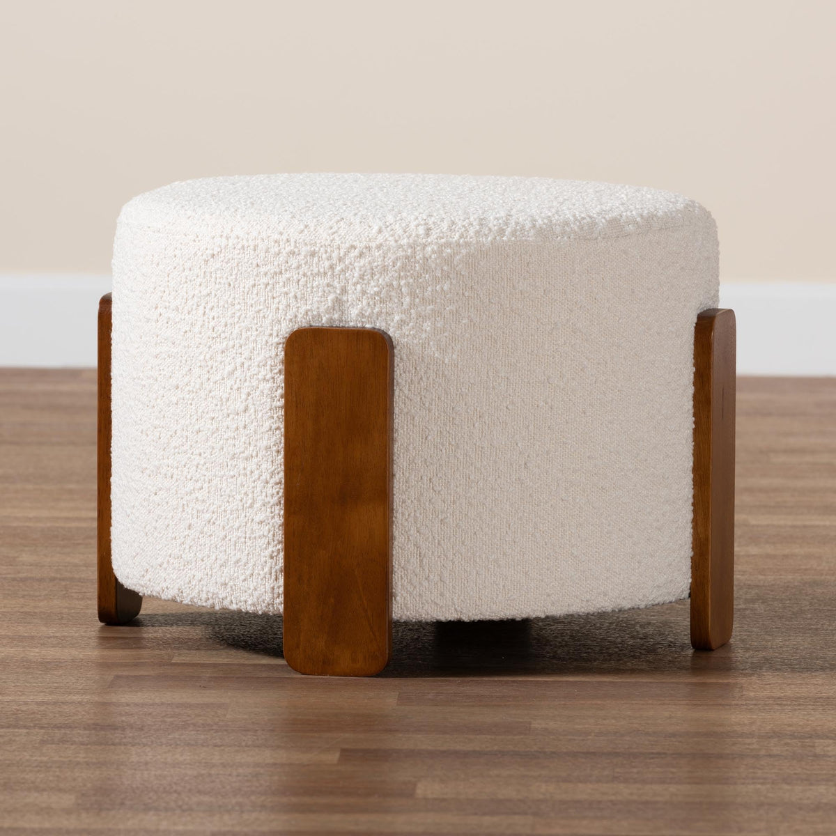 Round Boucle Ottoman Footstool