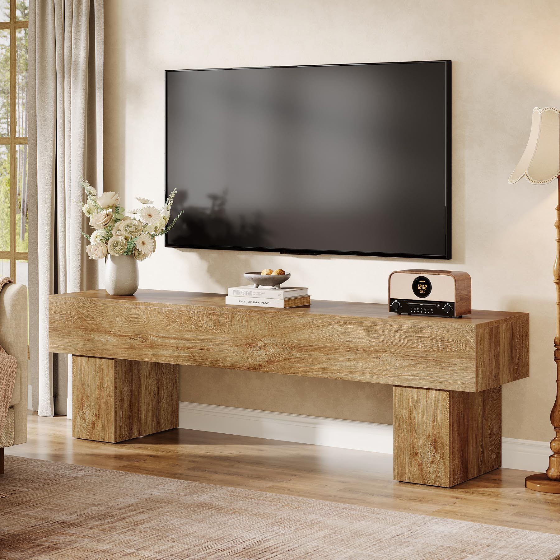 Tribesigns 63" TV Stand, Farmhouse Entertainment Center, Low TV Console Table for Living Room, Long Media Console Television Stands for 55/60/65 Inch TV
