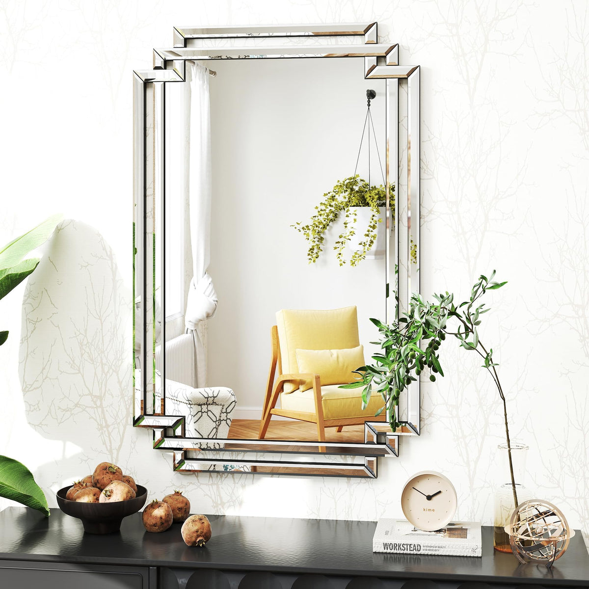 Autdot Modern Large Living Room Decorative Mirror with Mirrored Frame