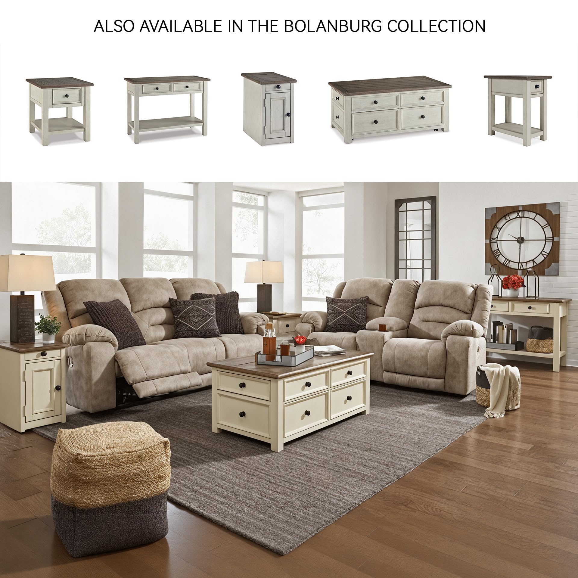 Farmhouse Chairside End Table with Charging Station & Drawer