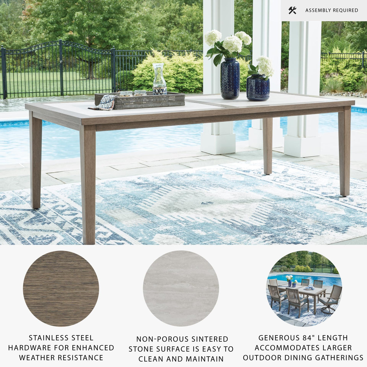 Signature Design by Ashley Patio Dining Table, Sintered Stone, 84 in