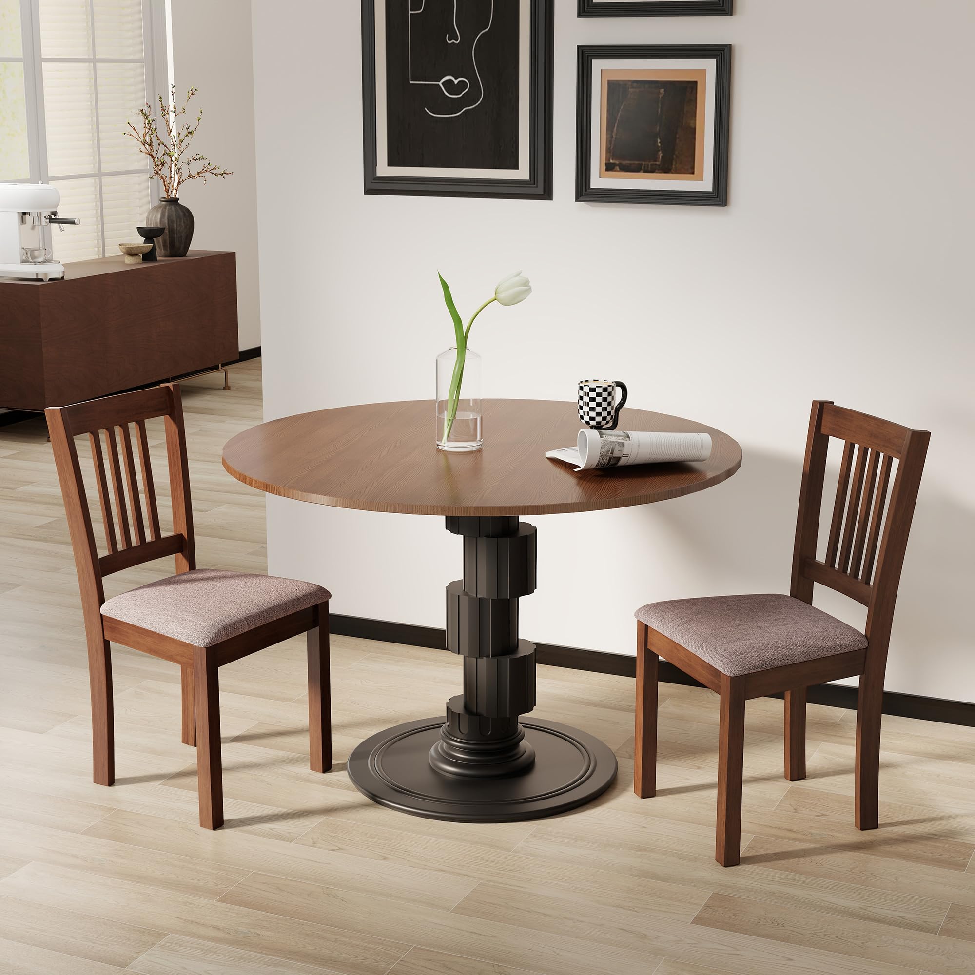 Mid-Century Dining Chairs, Set of 2 – Upholstered, Solid Rubberwood