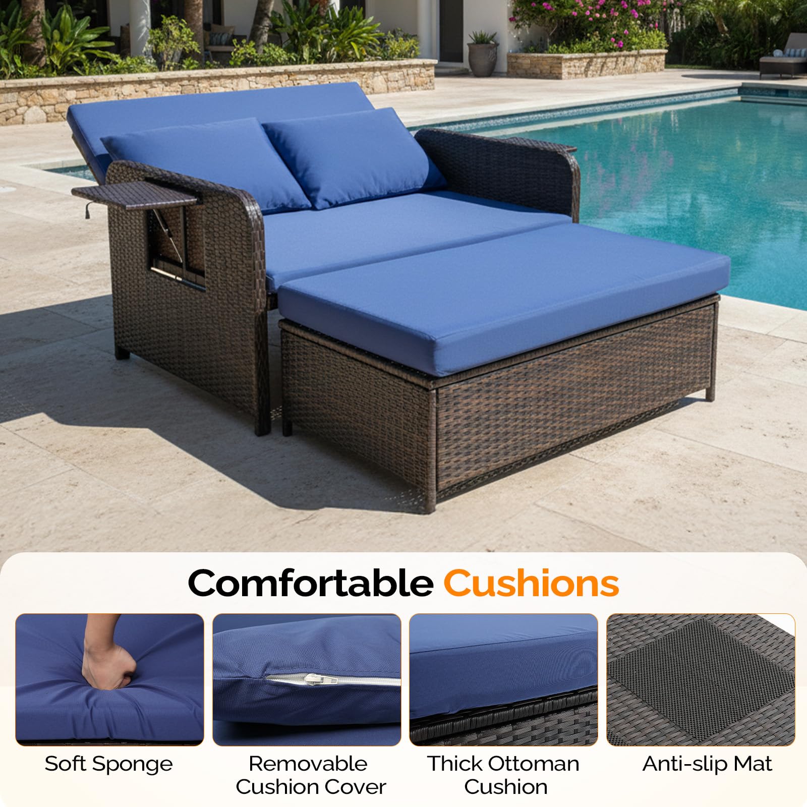 Convertible Patio Daybed with Storage Ottoman