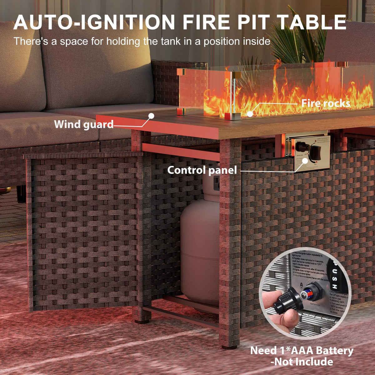 Rattan Propane Fire Pit Table