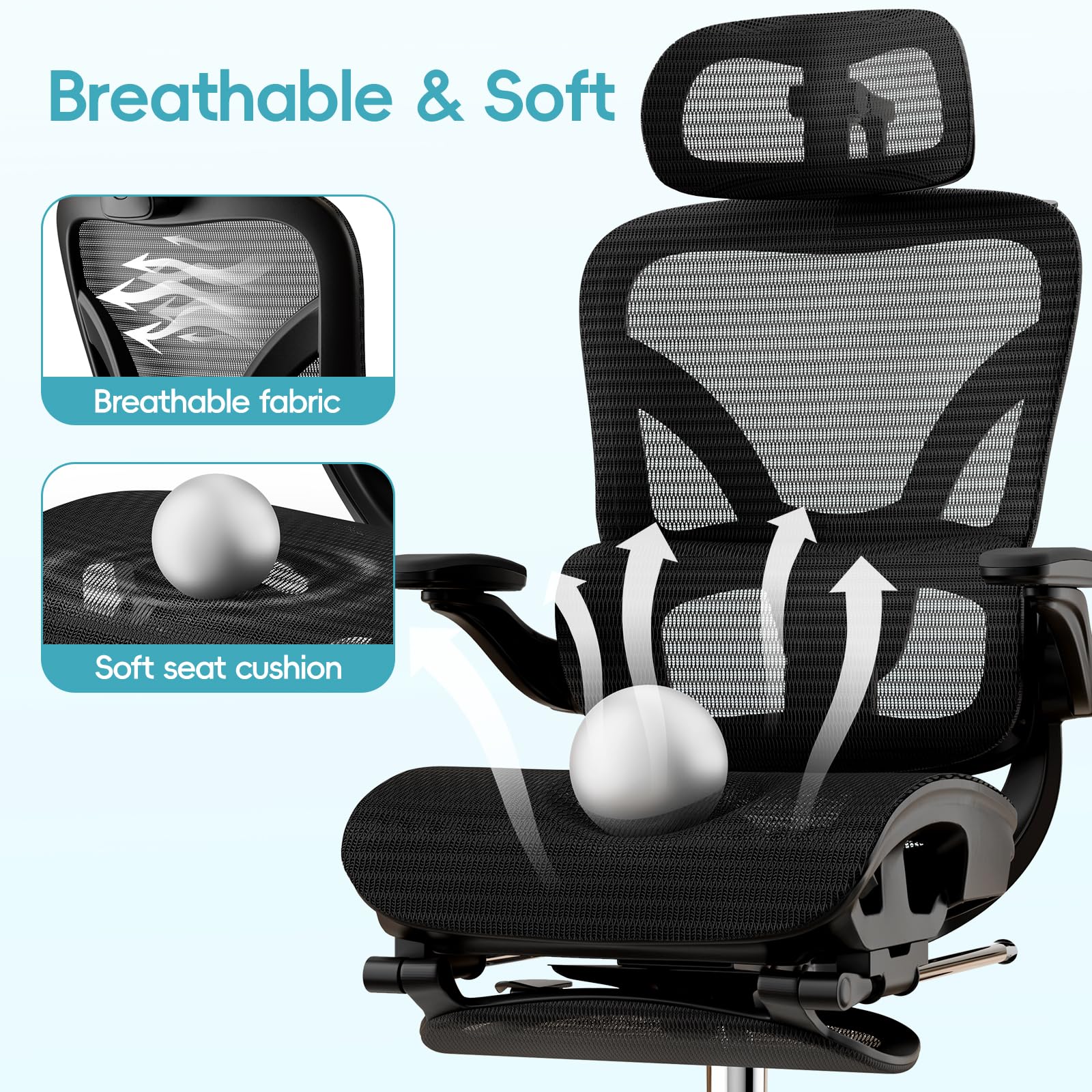 Ergonomic Mesh Office Chair with Lumbar Support & 3D Headrest