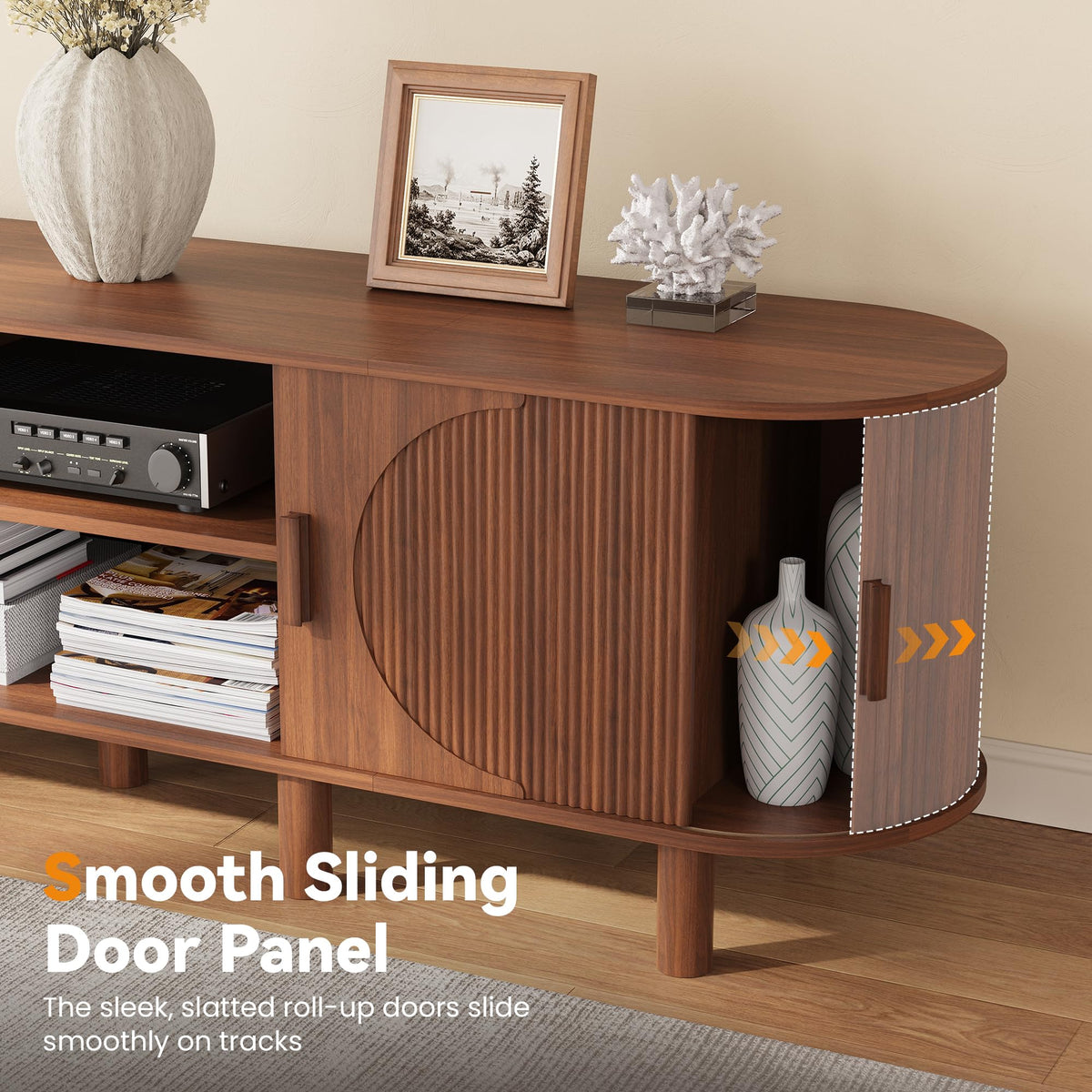 Fluted Sliding-Door TV Stand