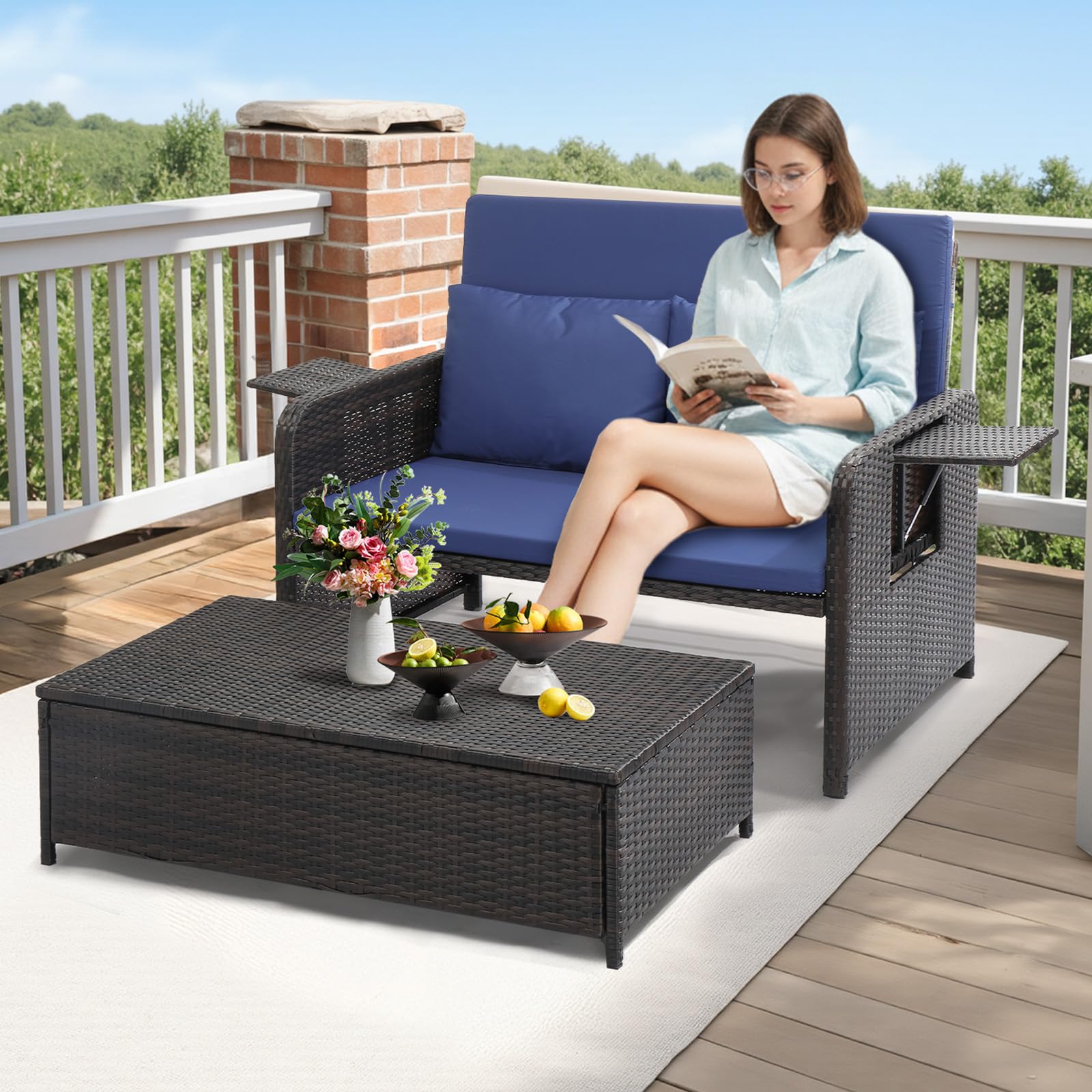 Convertible Patio Daybed with Storage Ottoman