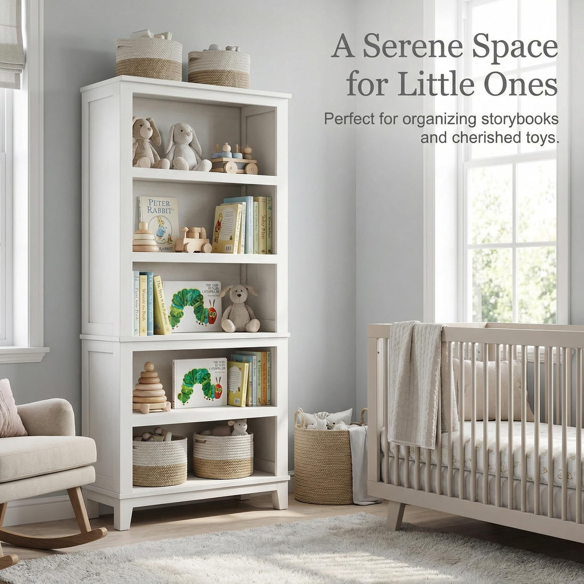 Adjustable 5-Shelf Farmhouse Bookcase