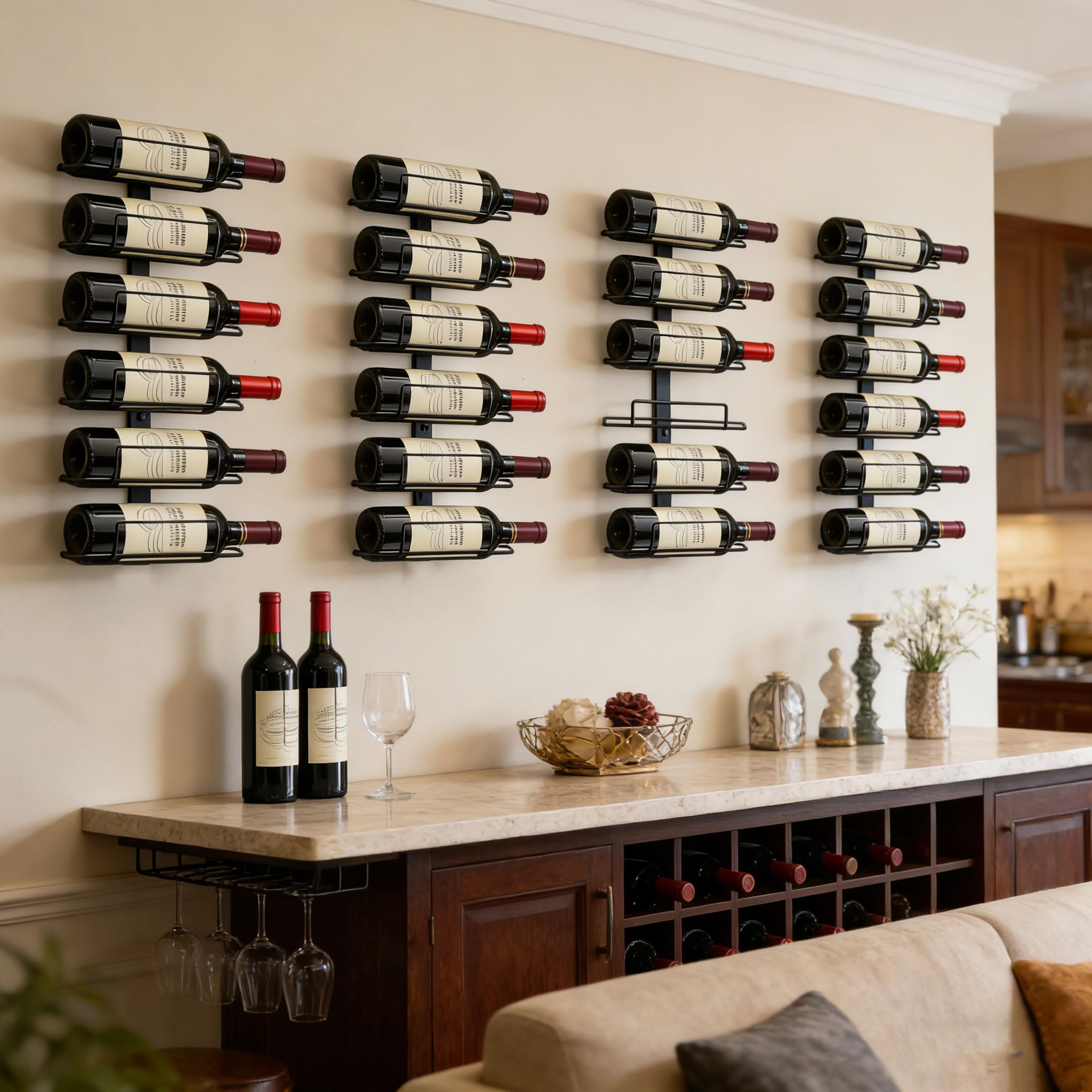 Msrorriw Wall Mount Wine Rack – 24 Bottles – Black Metal Wine Bottle Holder for Wall, Wine Rack Display for Home Bar, Kitchen
