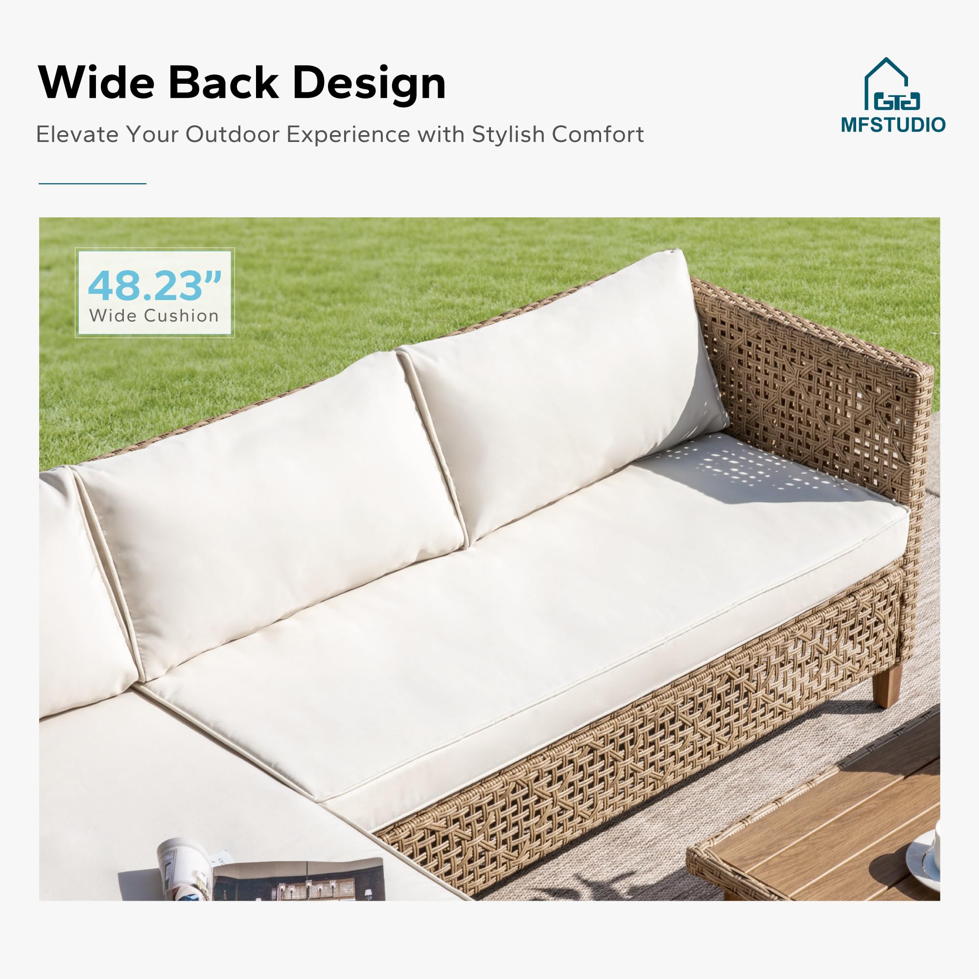 L-Shaped Patio Sectional Sofa Set with Coffee Table