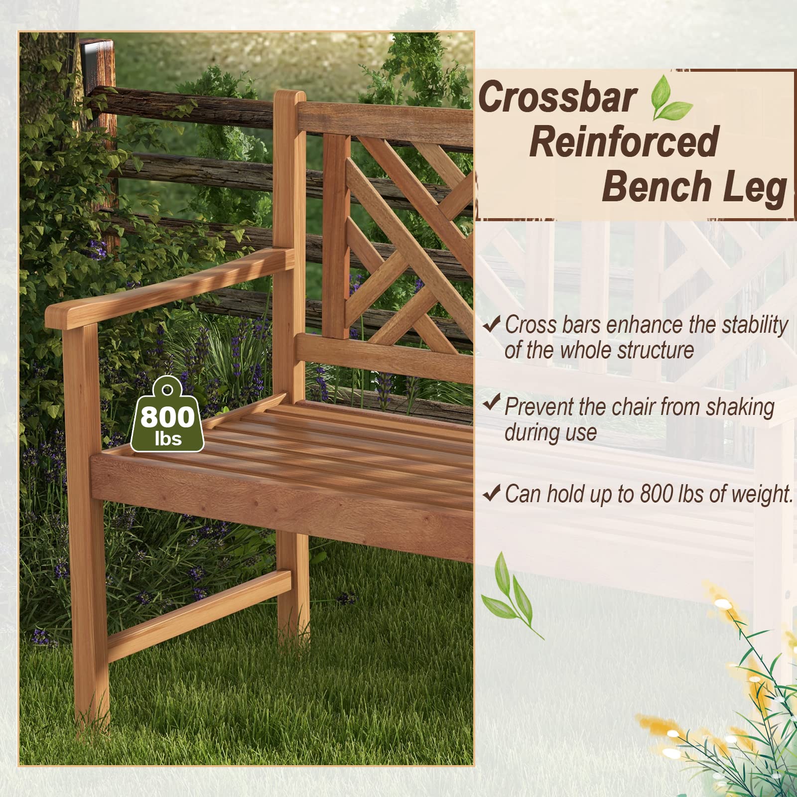 Acacia Wood Outdoor Bench – 2-Person Loveseat
