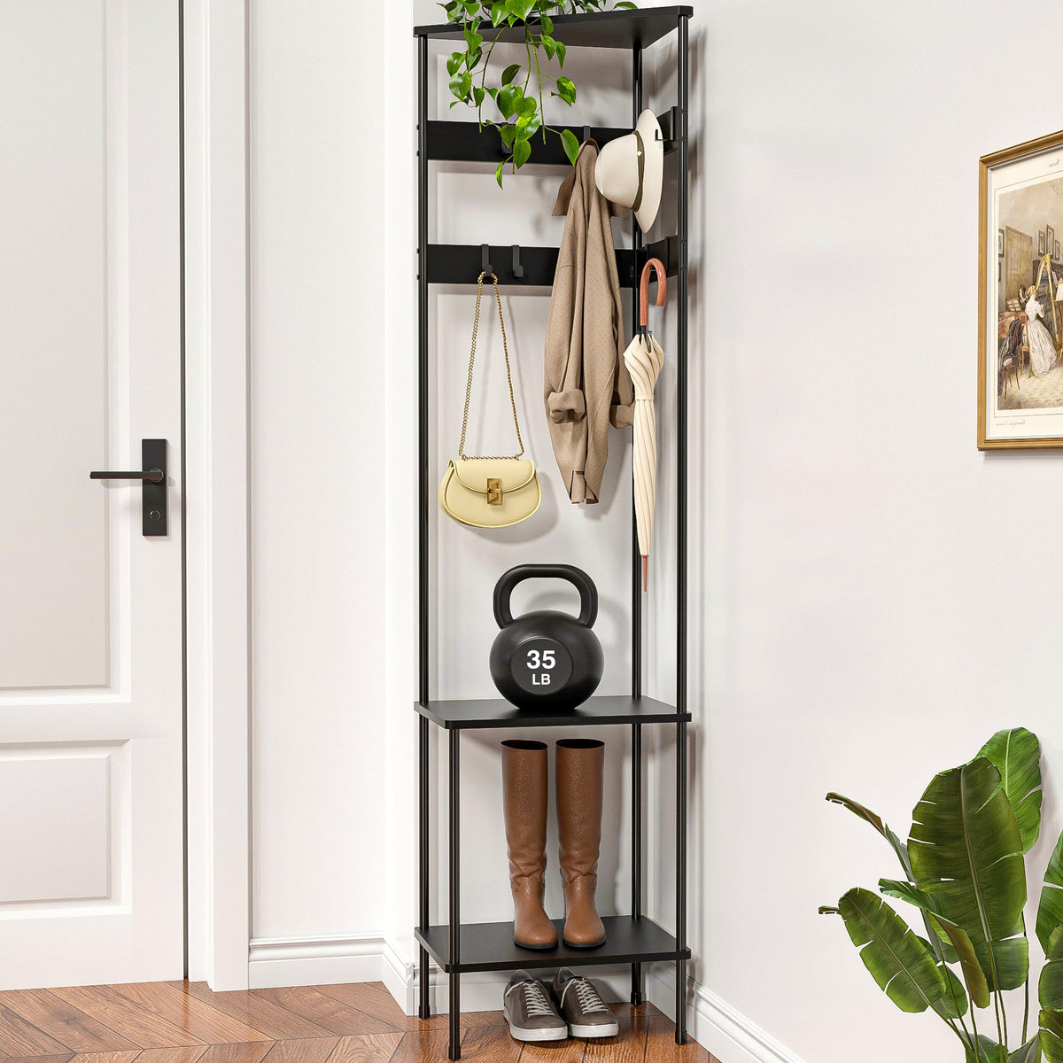 Corner Coat Rack with Shelves