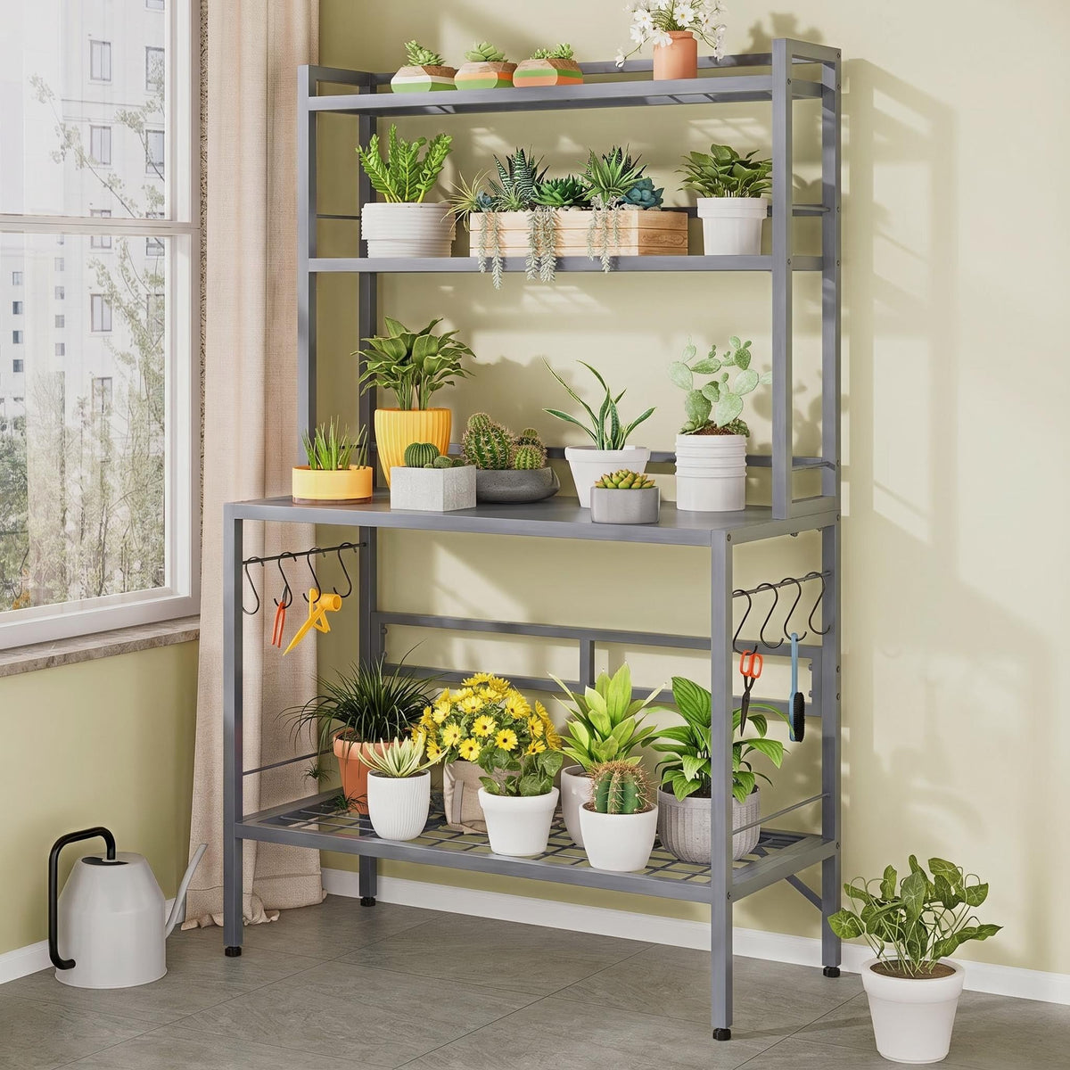 FUXJUM Outdoor Potting Bench Table with Storage, 4-Tier Garden Workstation