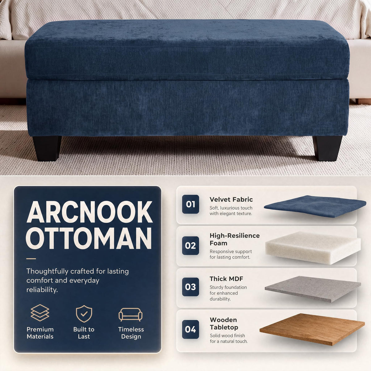 Chenille Storage Ottoman with Tray