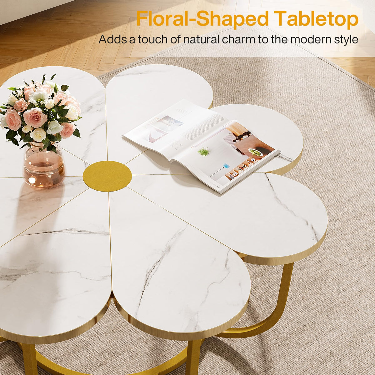 White & Gold Flower Coffee Table