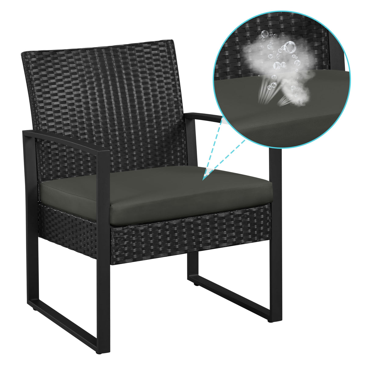 Yaheetech 3 Pieces Rattan Bistro Set, Indoor/Outdoor Wicker Patio Modern Conversation Furniture, 2 Chairs & Tempered Glass Coffee Table for Garden, Balcony, Backyard, Poolside, Black/Gray