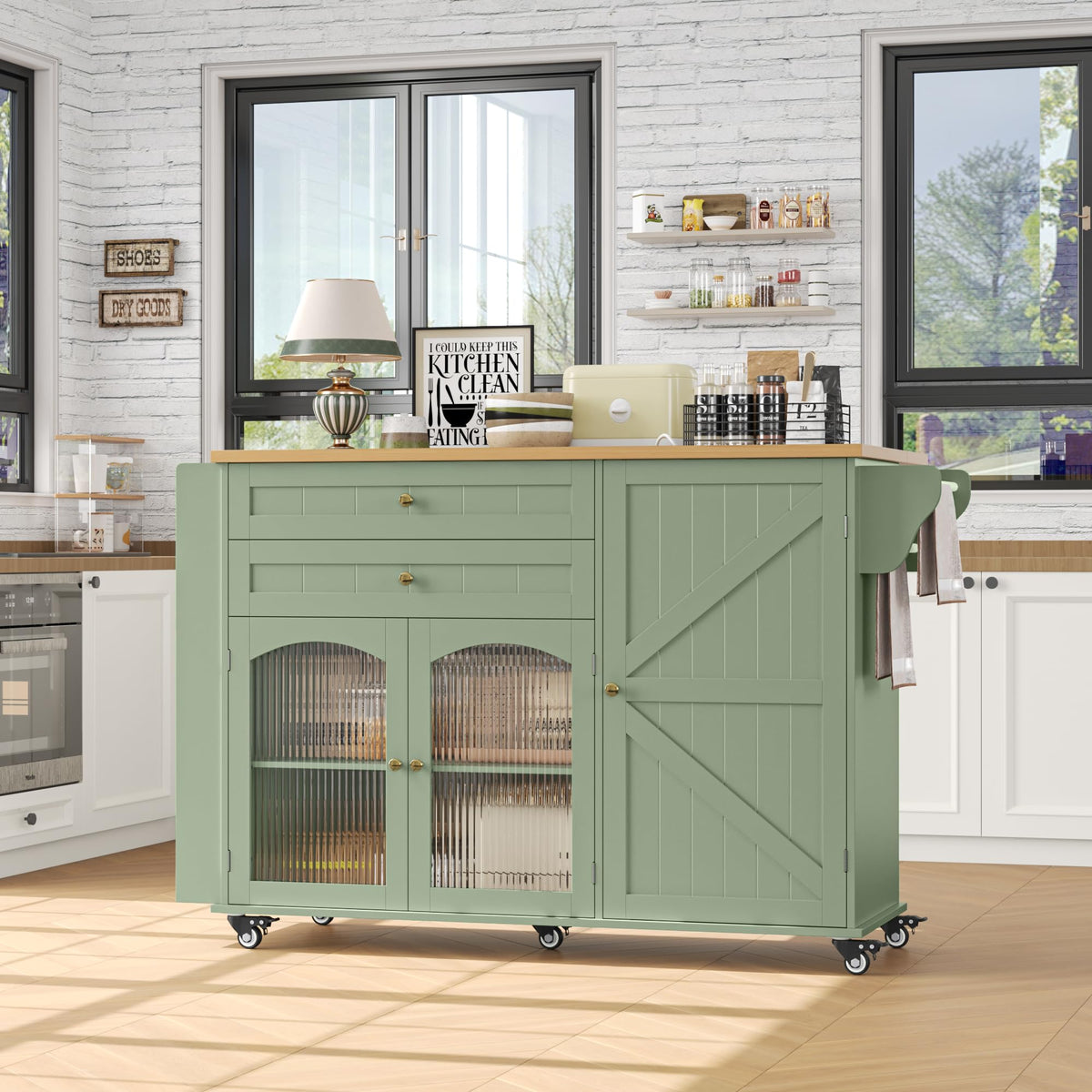 Green Rolling Kitchen Island