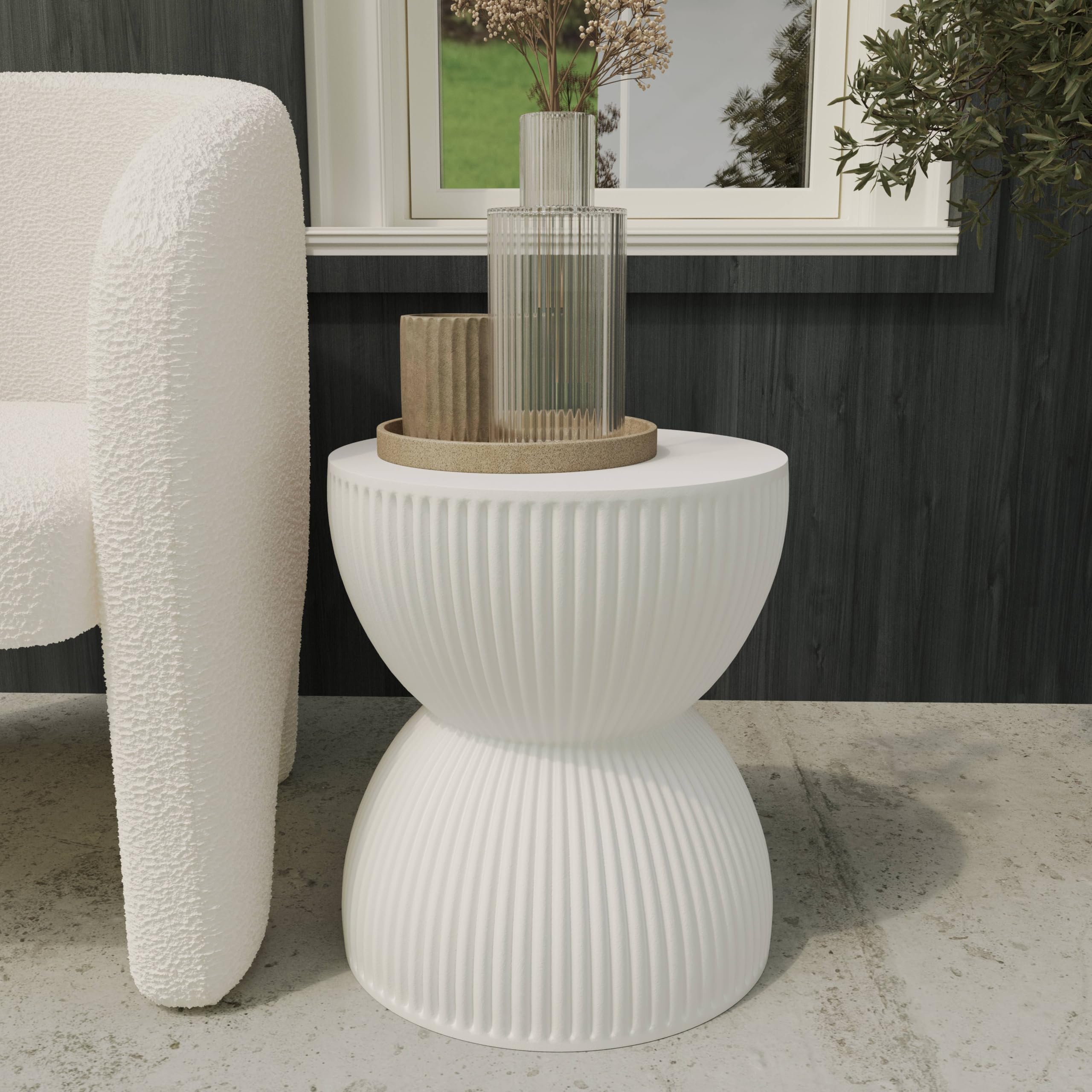 15" Round Hourglass Fiberstone Side Table