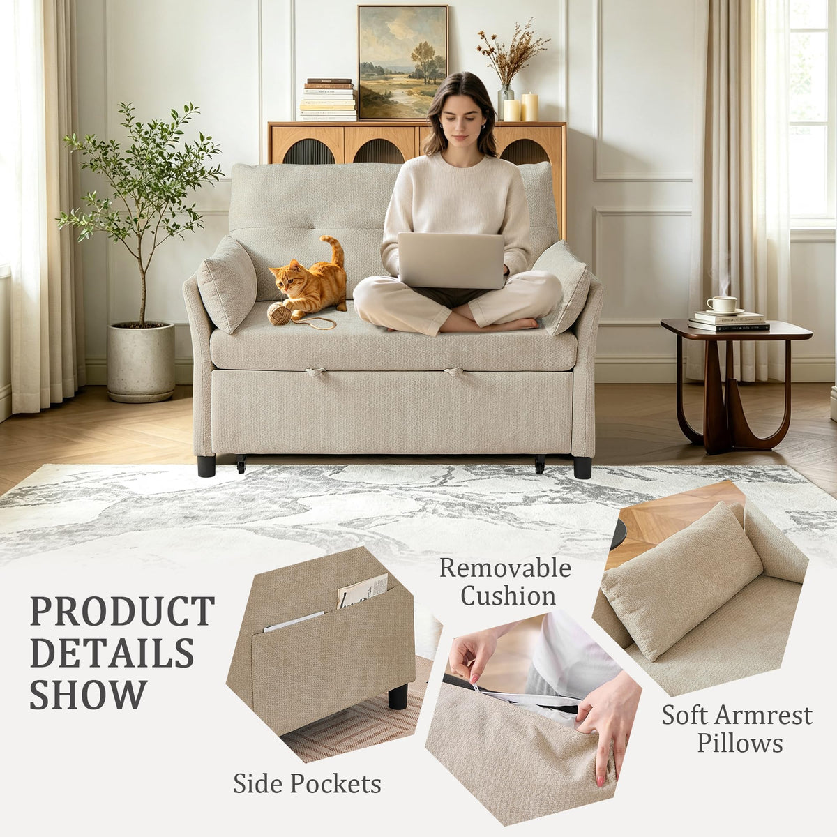 Corduroy Convertible Loveseat Sofa Bed