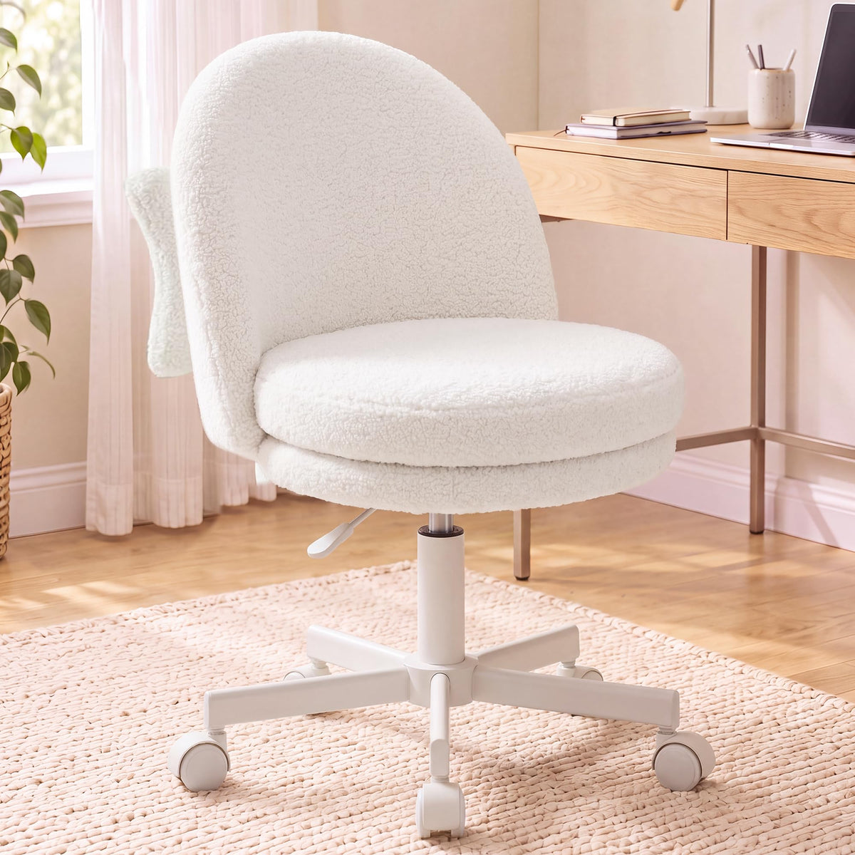 GTPLAYER Velvet Tall Office Chair with Wheels Vanity Chairs with Back, Versatile Height Use: Office to Bar Stools Small Ergonomic Comfy Armlees Computer Desk Chair with Bow Lumbar Pillow for Gift